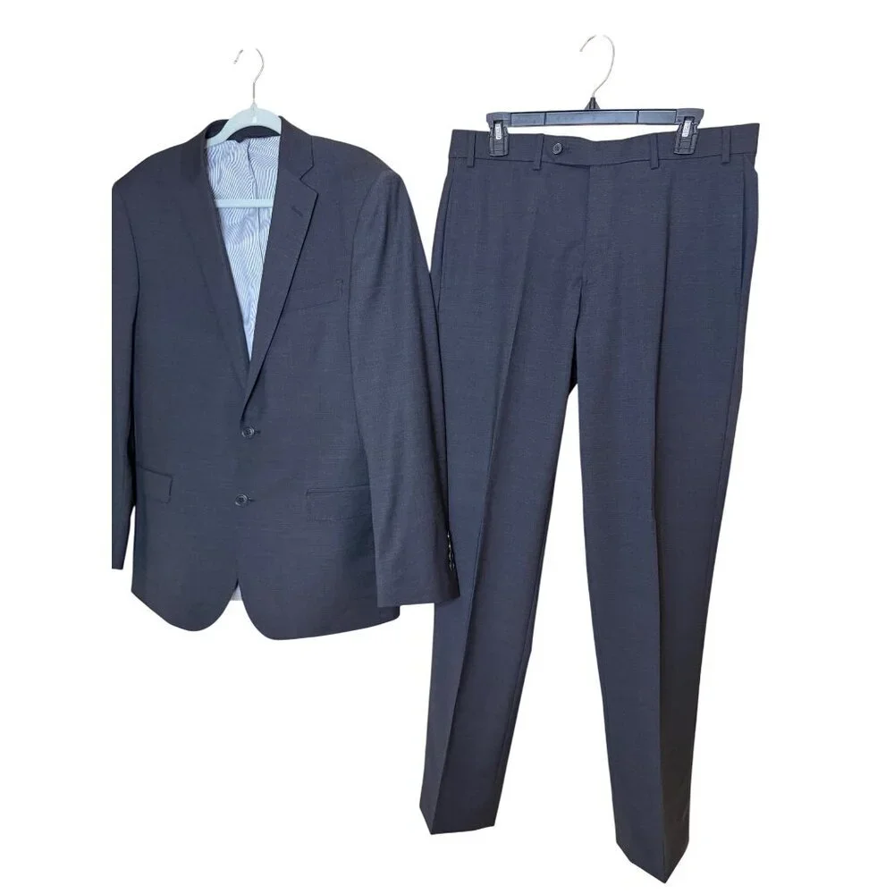 Brooks Brothers Mens Two-piece Suit Size 41 Gray Flat Front Notch Wool Blend